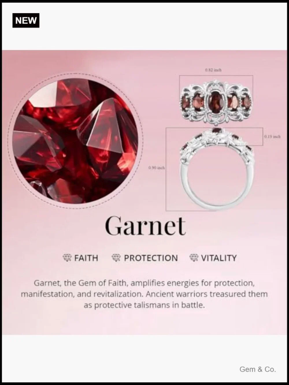 Vintage Style 5 Stone Garnet Ring Platinum Plated Promise Ring
